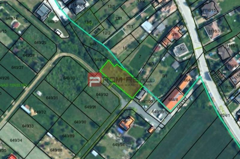 Výhodne predaj pozemku 82,90 €/m2, Budmerice - Katastrálna mapa v Budmericiach na Poľnej ulici, označujúca pozemky - bývanie.