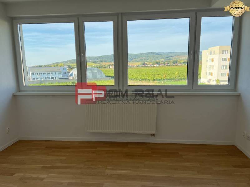 NA Predaj 4 izbový byt v projekte VINICE Pezinok 150m2 - Izba so svetlým dreveným podlahovým povrchom a výhľadom v 4-izbovom byte.
