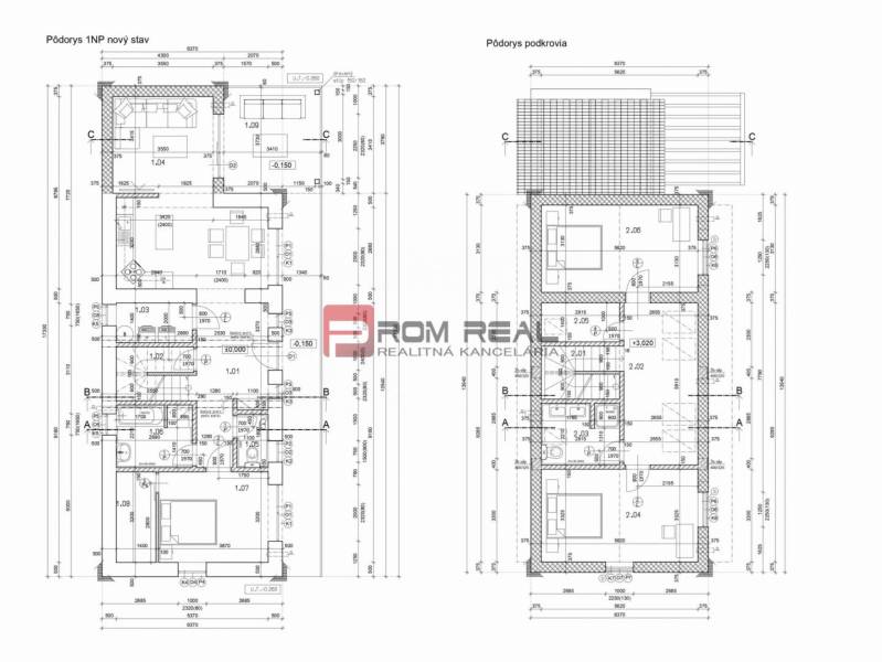 PREDAJ pozemku so starým domom CENTRUM Pezinok - Architektonický plán s pôdorysom prízemia a podkrovia pre Pozemky - bývanie.