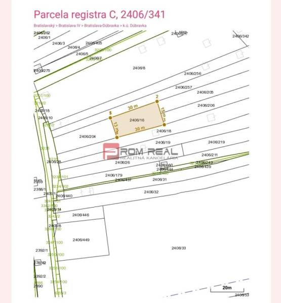 Investičný pozemok v Dúbravke - Krčace - parcela určená na výstavbu -  - Mapa pozemku v Bratislave-Dúbravke, s parcelnými číslami a prekresleným pozemkom pre záhrady.