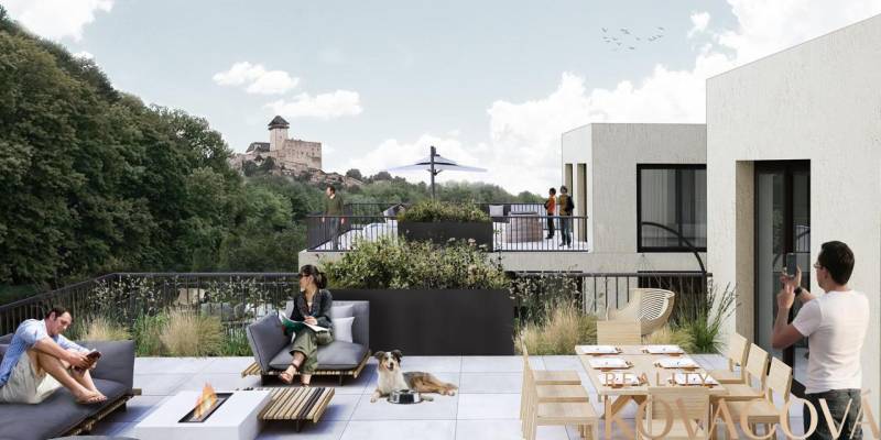 Na predaj pozemok 2269 m² so stavebným povolením na bytový dom,Trenčín - Strešná terasa s výhľadom na hrad v Trenčíne; výstavba bytov na M.R. Štefánika.