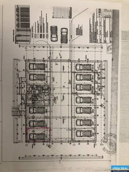 Na predaj vnútorná garážové státie 17.000,- Eur - Architektonický plán garáží na Rastislavovej ulici v Slovenskom Grobe, zobrazuje parkovacie miesta.