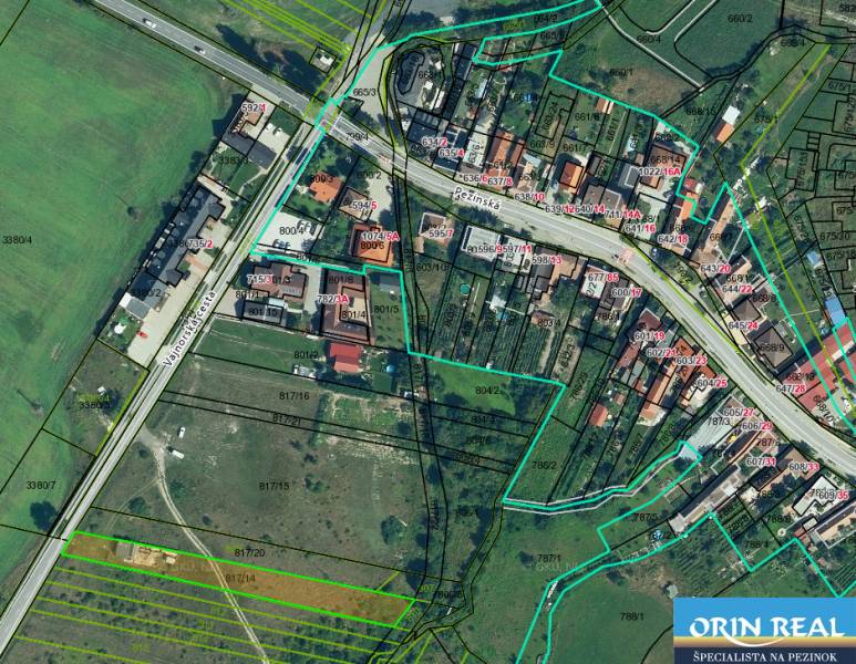 Na Predaj stavebný pozemok pre RD s potenciálom Slovensý Grob 2060m2 - Katastrálna mapa Pozemky - bývanie na Vajnorskej ceste v Slovenskom Grobe.