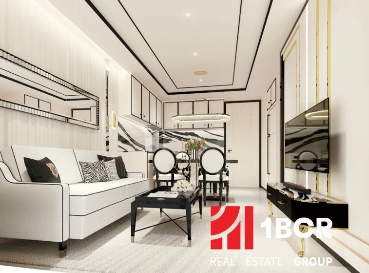 2 IZBOVÝ APARTMÁN (2 SPÁLNE + 1 OBÝV. IZBA)  EMBASSY LIFE PATTAYA - Luxusný interiér 3-izbového bytu s elegantným zariadením a čistými líniami.