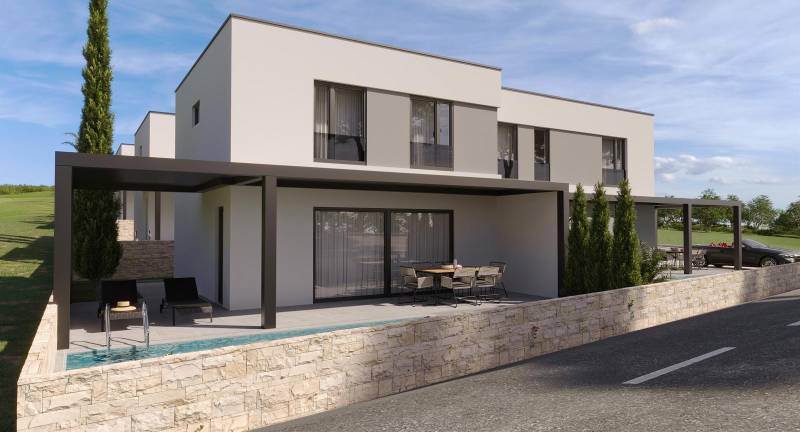 CHORVÁTSKO - Nový apartmánový komplex - MANDRE, ostrov PAG - Moderná budova so záhradou a bazénom, 4-izbový byt v Mandre.
