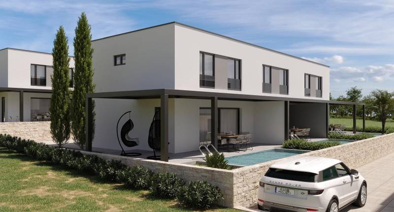 CHORVÁTSKO - Nový apartmánový komplex - MANDRE, ostrov PAG - Štýlový 4-izbový byt v Mandre s terasou, bazénom a moderným exteriérom.