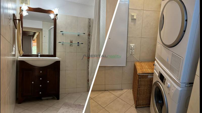 PREDAJ – Apartmánový dom na Donovaloch s 3 samostatnými apartmánmi - Kúpeľňa v rodinnom dome s umývadlom, sprchovacím kútom a práčkou so sušičkou.
