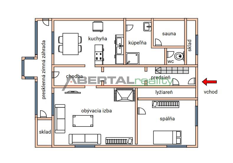 PREDAJ – Apartmánový dom na Donovaloch s 3 samostatnými apartmánmi - Pôdorys rodinného domu so saunou, zimnou záhradou a lyžiarňou.