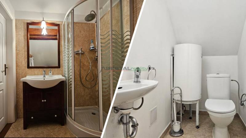 PREDAJ – Apartmánový dom na Donovaloch s 3 samostatnými apartmánmi - Kúpeľňa v rodinnom dome s umývadlom, sprchovým kútom a toaletou.