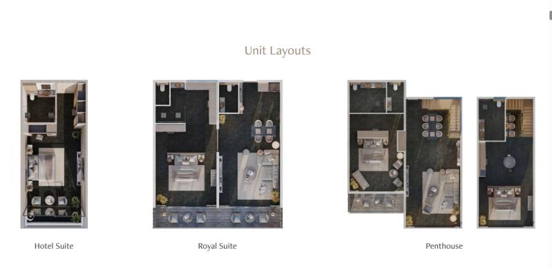 KRÁĽOVSKÝ APARTMÁN V LUXUSNOM ZANZIBARSKOM KOMPLEKSE - Pôdorysy apartmánov: Hotel Suite, Royal Suite, Penthouse s rôznymi dispozíciami v rodinnom dome.