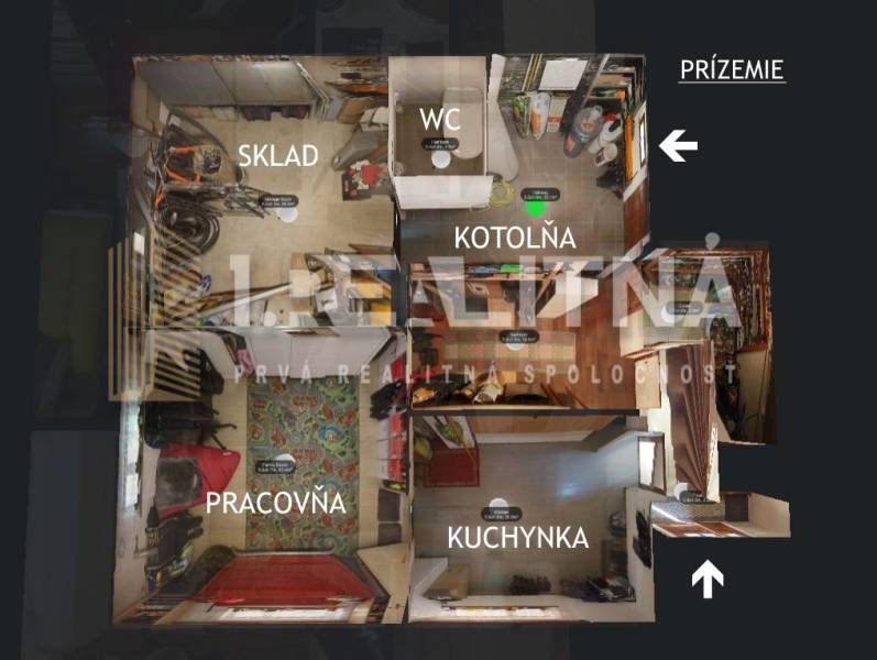 RODINNÝ DOM S GARÁŽOU A ALTÁNKOM, KRIVÁŇ, 933 M2 - Pôdorys s miestnosťami: sklad, pracovna, WC, kotolňa a kuchynka v rodinnom dome.
