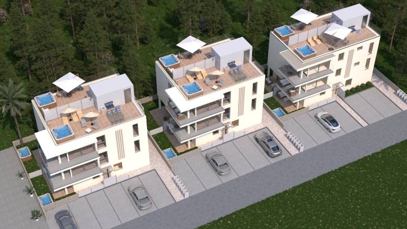 CHORVÁTSKO - Luxusné apartmány (4i) - ostrov VIR - 3 moderné apartmánové budovy s terasami, jacuzzi a parkovaním, obklopené zeleňou.