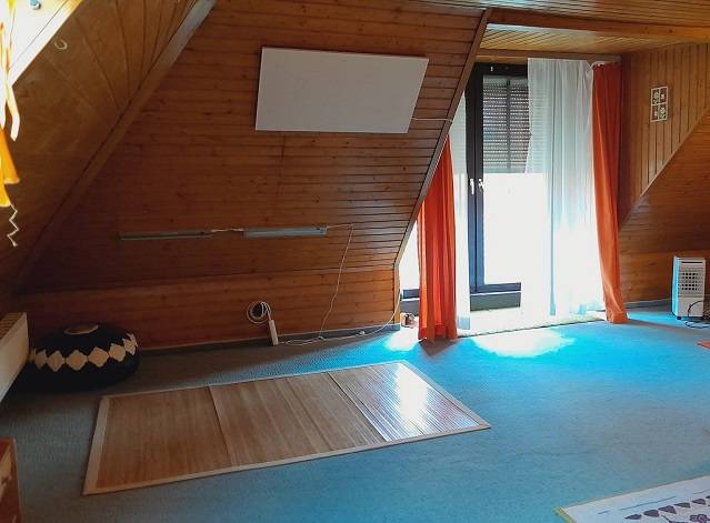 Predaj rodinného domu, Bruck an der Leitha - Podkrovná miestnosť rodinného domu s dreveným obložením a strešným oknom.