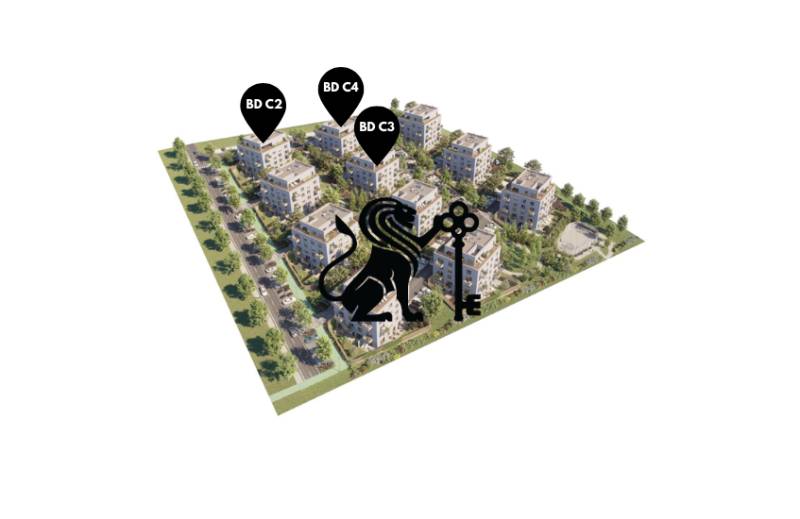 Na predaj 2-izbový byt s balkónom - A3 - Render moderného rezidenčného komplexu, ideálny na nákup 2-izbového bytu v centre.