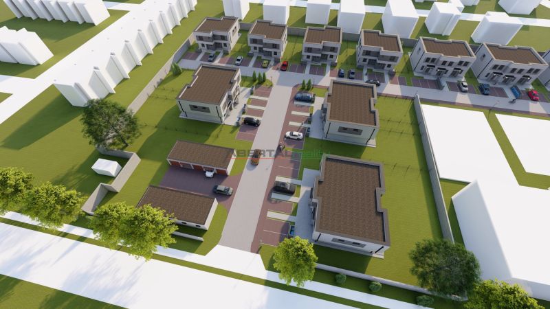  SO-07-A  Priestranný 4-izbový RD so záhradou a 3 parkovacími miestami - Vizualizácia rezidenčnej štvrte na Triblavinskej ulici v Chorvátskom Grobe, zahŕňajúca viacero 4-izbových bytov.