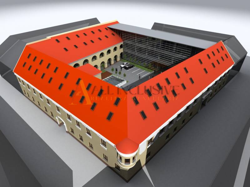 MEŠTIANSKY DOM | TRNAVA | CENTRUM - Vizualizácia nehnuteľnosti na Hollého ulici v Trnave s vnútorným nádvorím.