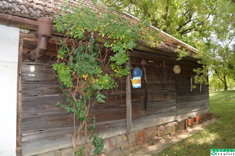 Chalúpka schúlená v okolitých ovocných sadoch! - Starší drevený dom na ulici Poriadie v Poriadí so záhradou a lezeckými rastlinami.