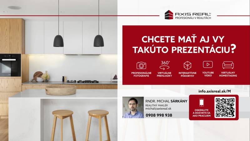 Garáž, Bratislava V. - Petržalka, Macharova ulica - Reklama realitnej kancelárie na prezentáciu nehnuteľností s ponukou virtuálnych prehliadok.