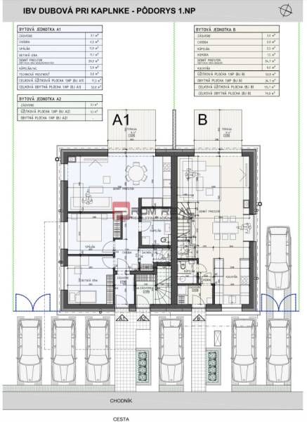 Predaj: 3-i byt so záhradou v projekte PRI KAPLNKE – Dubová - Podorys 3-izbového bytu v Dubovej pri Kaplnke s parkovacími miestami a terasou.