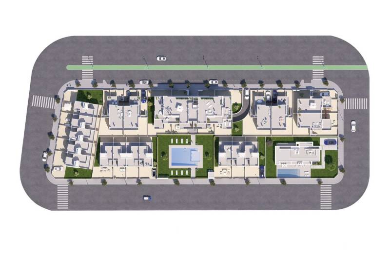 TORRE DE LA HORADADA -  nový rezidenčný komplex len 200 m od pláže - Pôdorys urbanistického rozloženia s bazénom a ubytovaním v rekreačnom apartmáne Torre de la Horadada.
