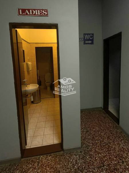 Predaj/odstúpenie zabehnutej gastro prevádzky s kuchyňou, Bratislava 2 - Dámske toalety vo vnútri gastro priestorov s umývadlom a nápisom LADIES.