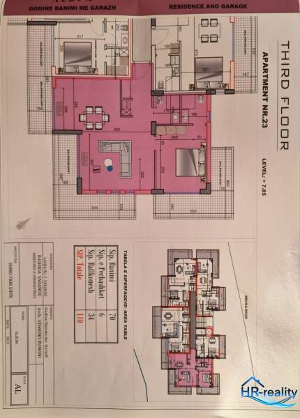 Albánsko, Sarandë – luxusné novostavby apartmánov v prvom rade - Pôdorys tretieho poschodia rekreačného apartmánu s rozlohou 110 m².