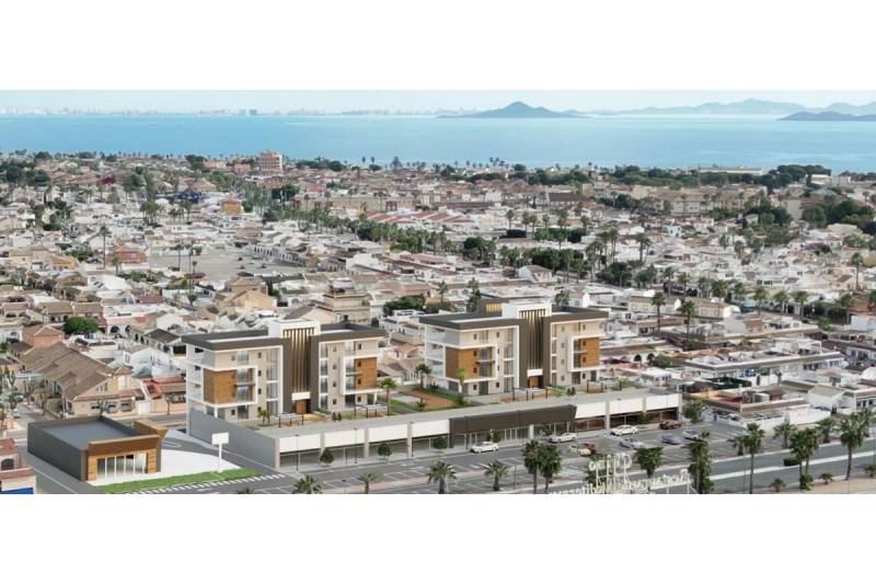 LOS ALCÁZARES -rekreačné apartmány s turistickou licenciou na prenájom - Vizualizácia rekreačného apartmánu v Los Alcázares s výhľadom na more a strechy mesta.