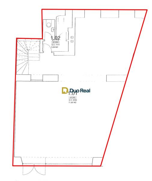 Obchodné priestory  v Starom Meste - Pôdorys obchodných priestorov s toaletou, plochou 71,80 m², v Bratislave - Staré Mesto.