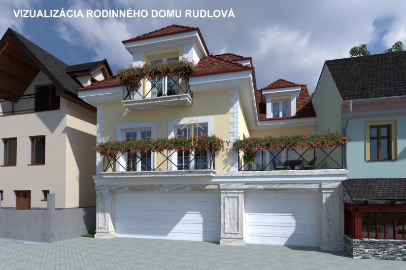 JEDINEČNÁ INVESTIČNÁ PRÍLEŽITOSŤ V SRDCI RUDLOVEJ, Rodinný Dom - Vizualizácia rodinného domu s kvetmi na balkónoch na ulici pod Bánošom, Banská Bystrica.