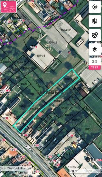 SLOVREAL predaj pozemku Žiar nad Hronom - Katastrálna mapa v Žiari nad Hronom zobrazujúca pozemok vhodný na bývanie.