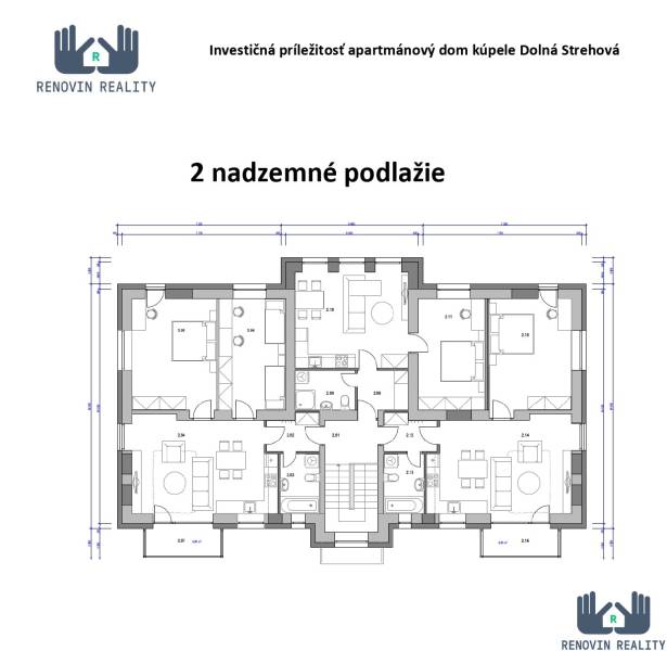  Objavte investičný potenciál bytového domu  v Dolnej Strehovej  - Pôdorys druhého nadzemného podlažia apartmánového domu v Hoteloch a penziónoch.