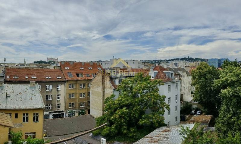 Prenájom pekný 2 izbový, Špitálska ulica, Bratislava I. Staré Mesto - Pohľad na strechy budov a zeleň v Bratislave, Starom Meste na Špitálskej ulici.