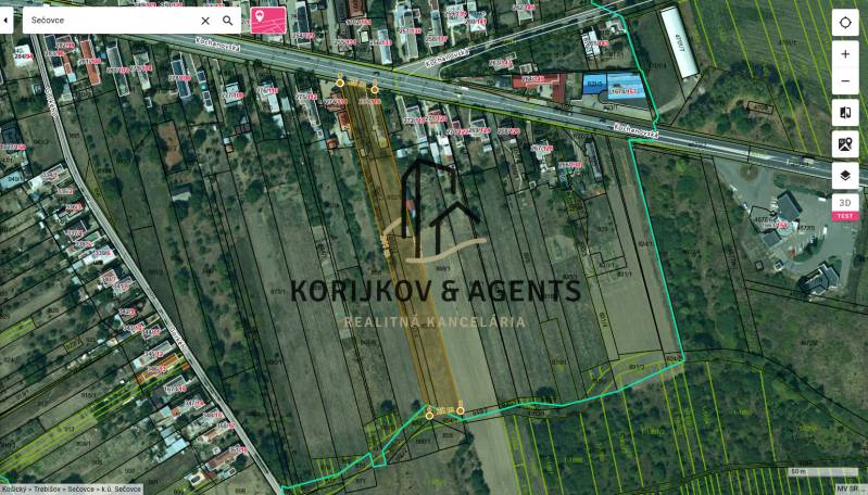 PREDAJ, Pozemok s rodinným domom Sečovce, okres Trebišov - Mapa pozemkov na bývanie v Sečovciach s vyznačenými parcelami a lokalitami.