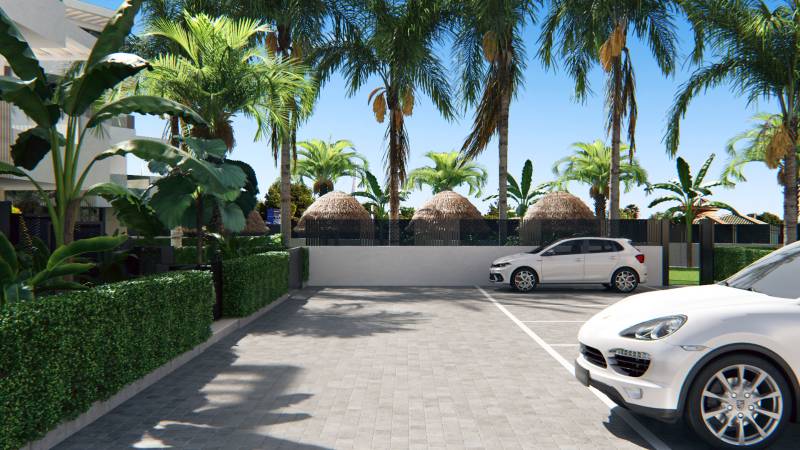 SANTA ROSALIA - Luxusné apartmány s 2 -3 spálňami s výhľadom na jazero - Parkovisko so zeleňou a palmami pri trojizbovom byte na ulici Santa Rosalia Lake v Torre Pacheco.