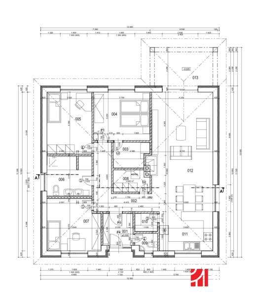 BÝVAJTE SKORO BEZ NÁKLADOV V DOME SNOV: 4-IZB. BUNGALOV 124 m2 - Pôdorys rodinného domu so špecifikáciou miestností a rozmermi.