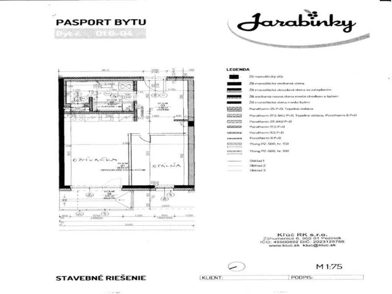 Nový moderný byt s balkónom a parkovaním v širšom centre. Jarabinková - Pôdorys 2-izbového bytu s obývačkou a kuchyňou zobrazuje stavebné riešenie.