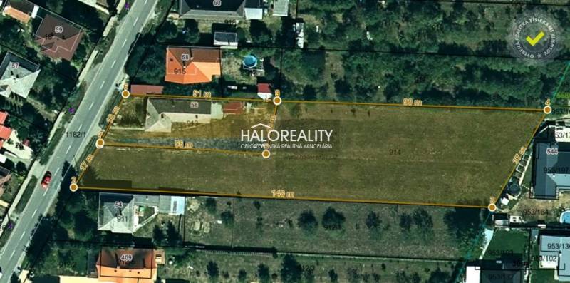 Predaj, pozemok pre rodinný dom   4629 m2 Ruskov, RU... - Letecký pohľad na pozemky - bývanie v obci Ruskov s vyznačenými rozmermi.