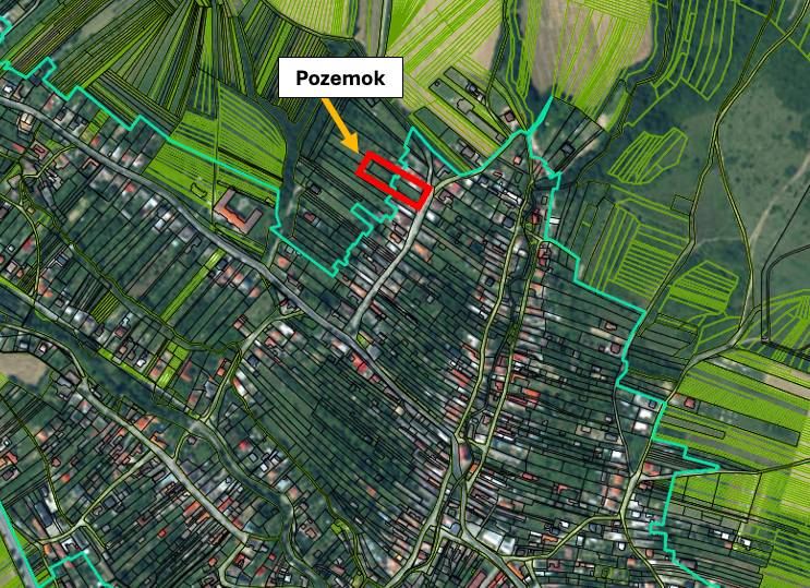 Moravské Lieskové - STAVEBNÝ POZEMOK s investičným potenciálom - Ortofotomapa s vyznačením pozemku pre výstavbu domov v Moravskom Lieskovom.