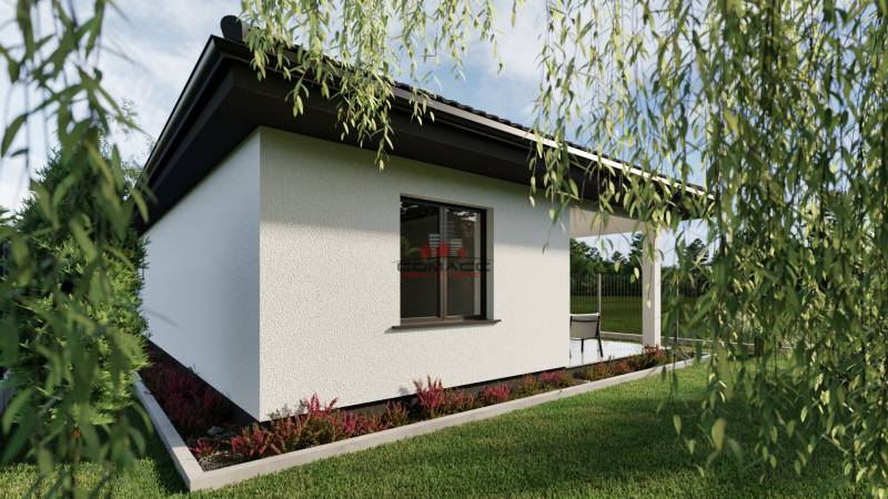 4 iz Novostavba ( Pánske niva) Hlohovec  - Rodinný dom so záhradou na Pánskej nive, oplotenie, okno, trávnik, vegetácia.