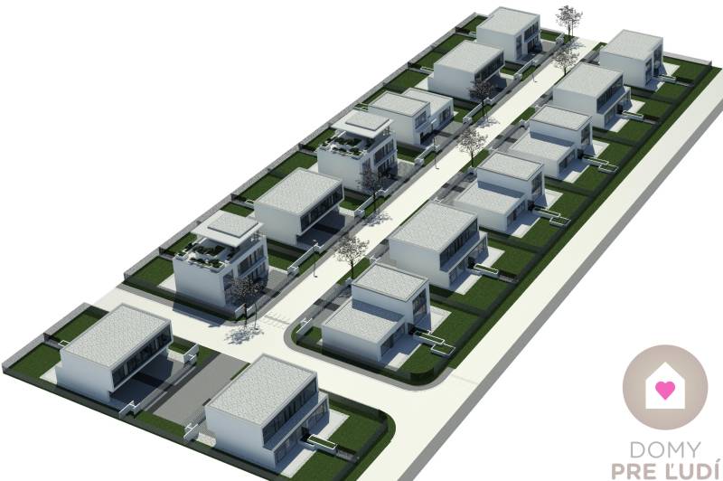 Kráľova pri SENCI-Novostavba 2-podlažného RD s hlinikovými oknami - Vizualizácia rodinných domov na Réckej ulici v Kráľovej pri Senci, s príjazdovými cestami.