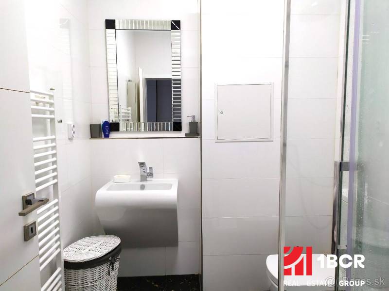VELKOMETRÁŽNY 1 IZB.AP.BYT- TRNAVSKÁ CESTA, NOVÉ MESTO,BRATISLAVA - Kúpeľňa so sprchovacím kútom a umývadlom v 1-izbovom byte.