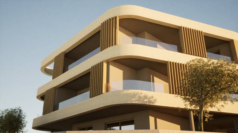 CHORVÁTSKO - Apartmány 140 m od pláže (3i) - VODICE - Trojposchodová budova so zaoblenými balkónmi v meste Vodice.