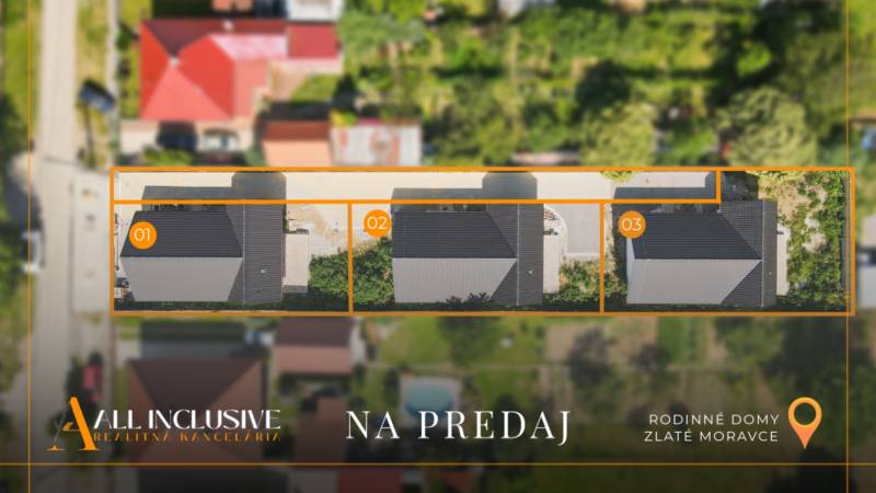 NOVINKA!!! MODERNÉ NOVOSTAVBY NA KĽÚČ | ZLATÉ MORAVCE  - Pohľad na rozloženie rodinných domov na Vajanského ulici v Zlatých Moravciach.