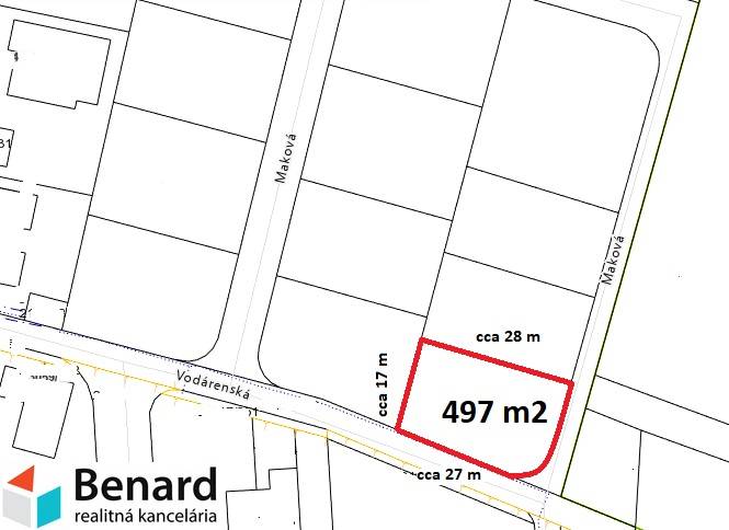 PREŠOV-ĽUBOTICE, LUKRATÍVNY POZEMOK, 497 m2, UL. VODÁRENSKÁ  - Pozemky na bývanie na Vodárenskej ulici v Ľuboticiach, veľkosť 497 m².