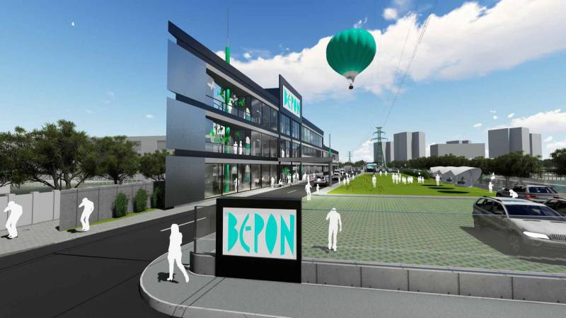 Stavebný pozemok 5.510 m2 so stavebným povolením pri Panónskej ceste  - Vizualizácia komerčného komplexu s zeleňou a balónom v Bratislave - Petržalke, Panónska cesta.
