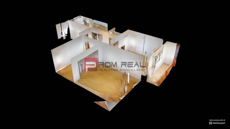 Predaj 3i, 74m2 bytu s výhľadom na Draždiak, Bratislava - 3D pôdorys 3-izbového bytu s drevenými podlahami a svetlými stenami.