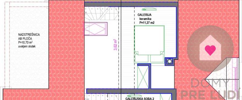 PAG/MANDRE - 2 apartmány za cenu jedného - 190m od mora - Pôdorys s galériou a priľahlou izbou v 4-izbovom byte.