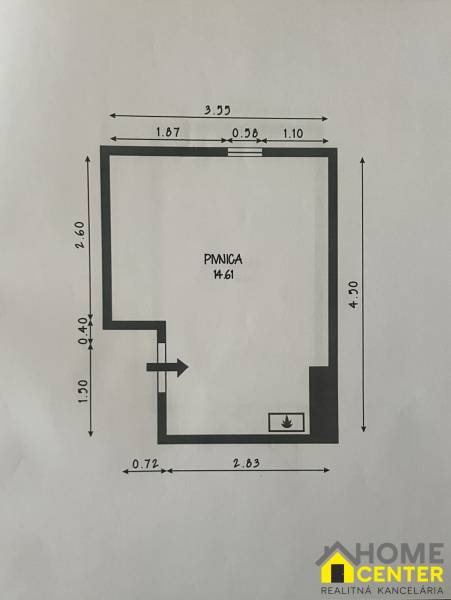 PPREDAJ 3 izbový, tehlový byt s garážou v centre - KOMÁRNO - Pôdorys pivnice s rozlohou 14,61 m² v 3-izbovom byte.