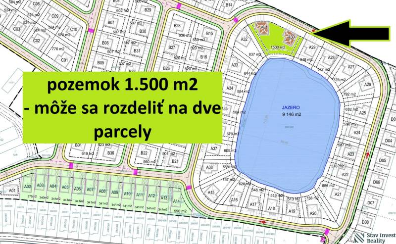 STAVEBNÝ POZEMOK PRI VODE – HRUBÁ BORŠA, OKRES SENEC - Plán pozemkov na Šalviovej ulici v Hrubej Borši, vhodný na bývanie, pozemok 1 500 m².