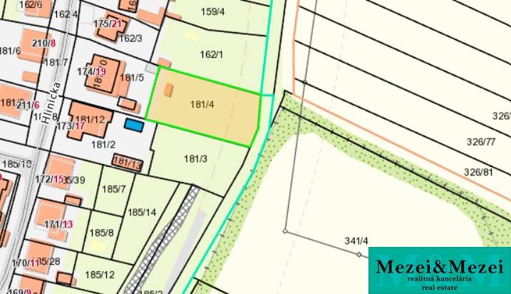 Na predaj: Stavebný pozemok 1375 m² – Zavar pri Trnave - Katastrálna mapa pozemku pre bývanie v Zavare, s parcelnými číslami a hranicami.